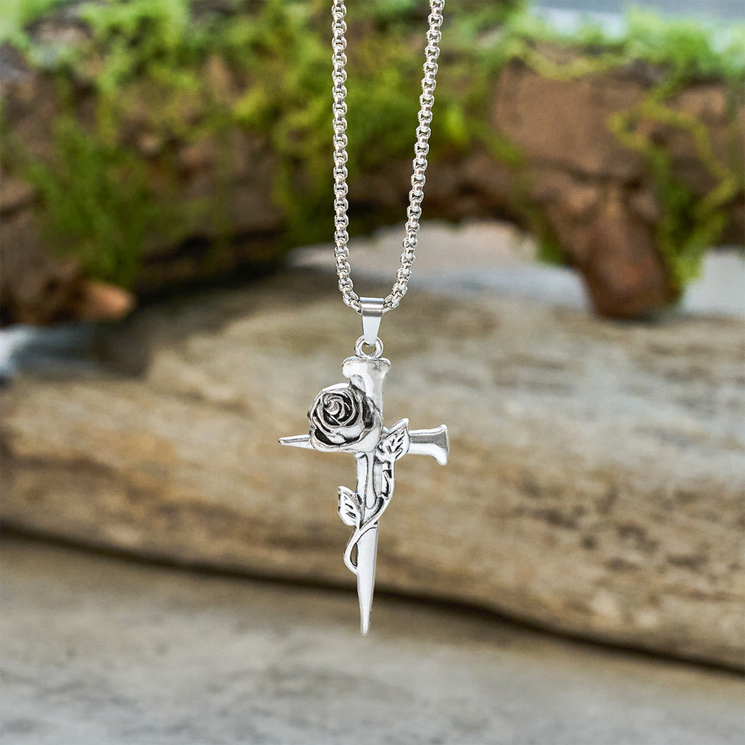 Christianartworkshop Rose Wrapped Cross Faith Necklace with Gothic Floral Design - image 1