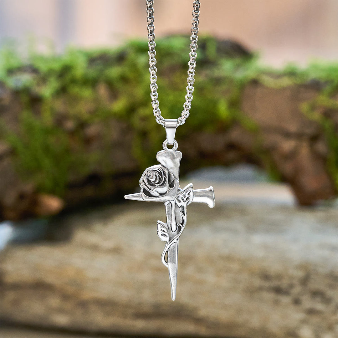 Christianartworkshop Rose Wrapped Cross Faith Necklace with Gothic Floral Design - Rose Cross Faith Necklace - image 0