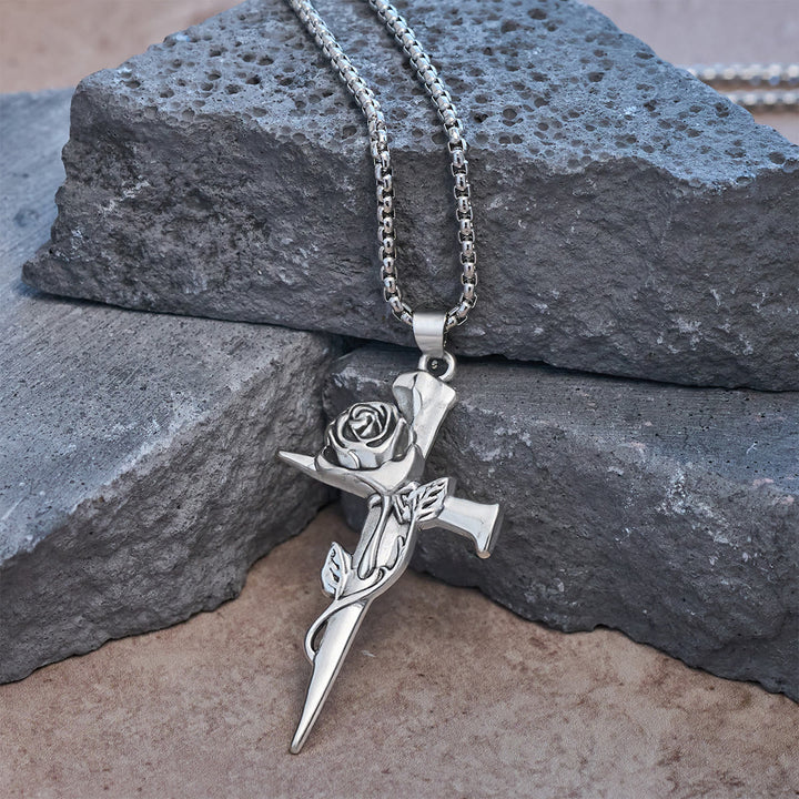 Christianartworkshop Rose Wrapped Cross Faith Necklace with Gothic Floral Design - image 3