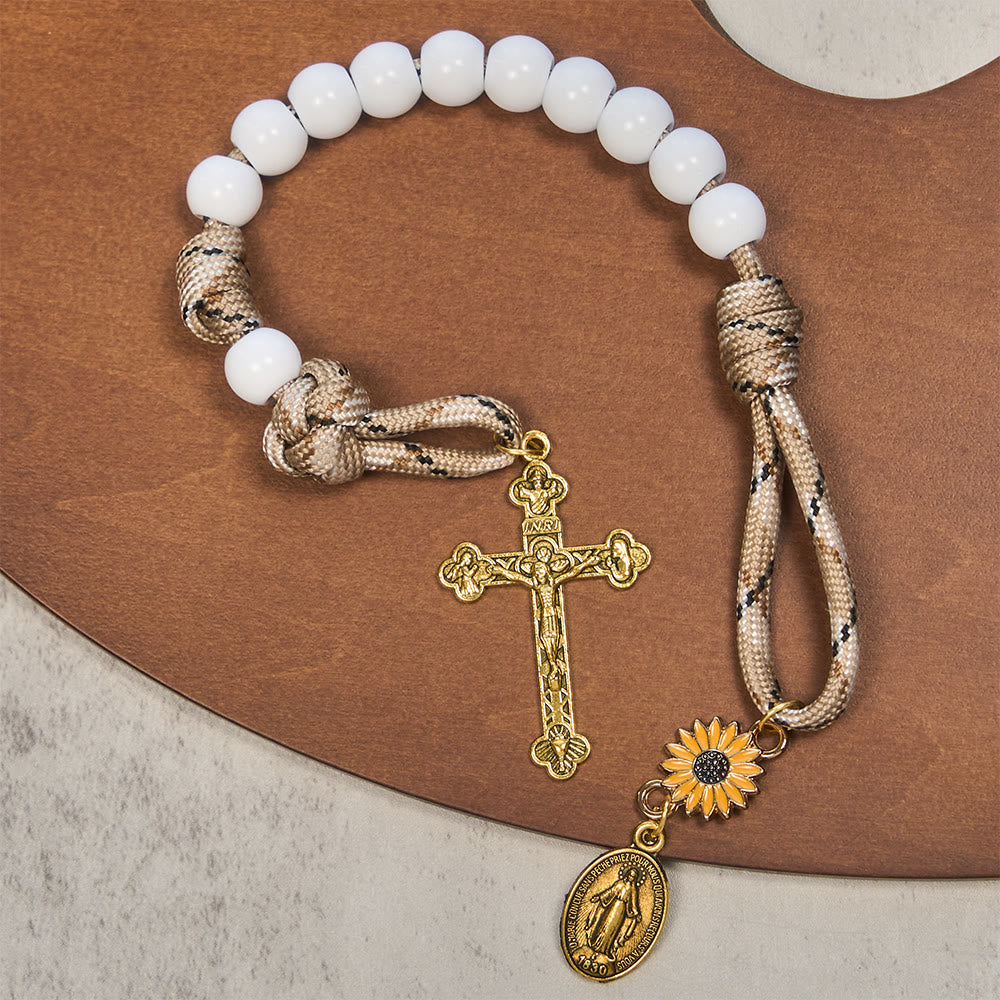 Christianartworkshop Twofold Blessing Pocket Rosary: Sunflower and Blessed Mother for Car Mirror or Personal Carry - image 4