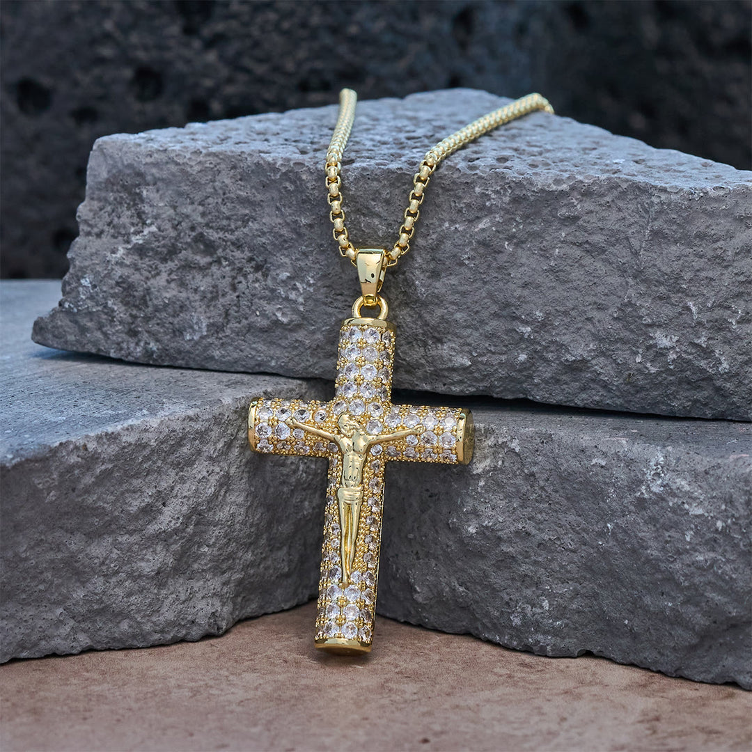 Christianartworkshop Jesus Crucifix Paved Necklace: Sparkling Detail for Faith & Daily Style - Golden - image 0