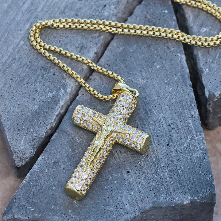 Christianartworkshop Jesus Crucifix Paved Necklace: Sparkling Detail for Faith & Daily Style - image 1