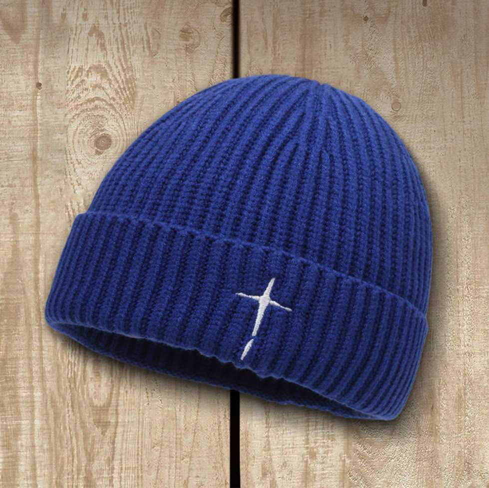 Christianartworkshop Subtle Cross Embroidered Beanie: His Grace in Cold Days - Royal Blue - image 3