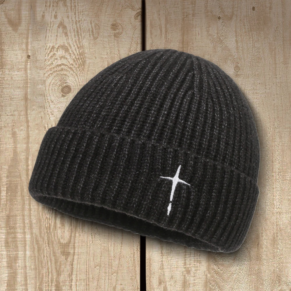 Christianartworkshop Subtle Cross Embroidered Beanie: His Grace in Cold Days - Dark Grey - image 10
