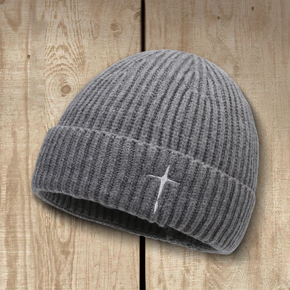 Christianartworkshop Subtle Cross Embroidered Beanie: His Grace in Cold Days - Grey - image 8