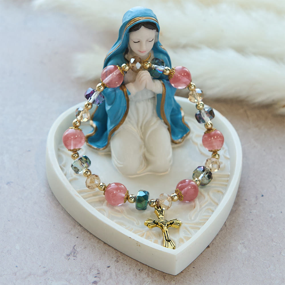 Christianartworkshop Pink Crystal & Multi-Faceted Bead Bracelet with Golden Crucifix: Dazzling Faith for Daily Style - image 7