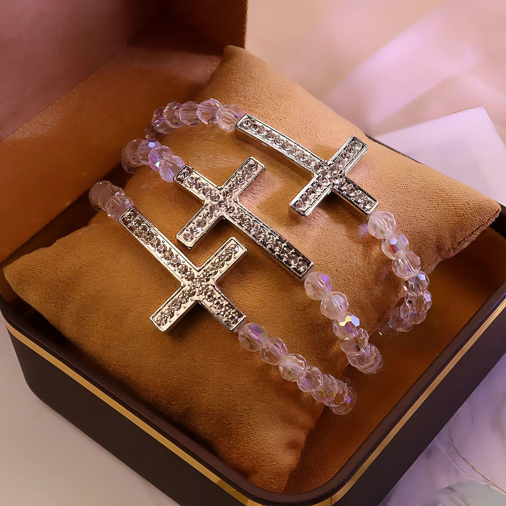 Christianartworkshop White & Peacock Blue Cross Bracelet: Belief Wrapped in Shimmer - image 3