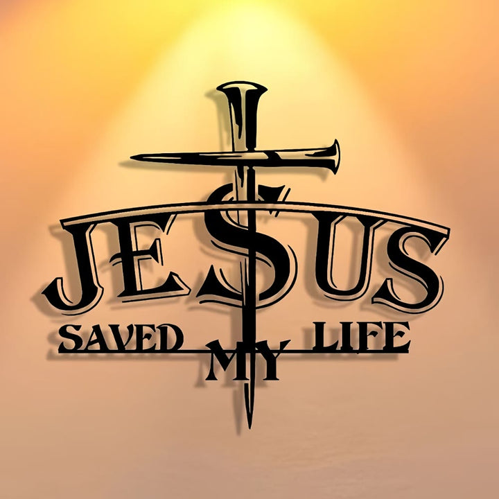 Christianartworkshop JESUS & Cross Saved My Life Metal Wall Decor: Profound Redemption for Home Spaces - 15.75''*13.65''/40*34.66cm - image 0