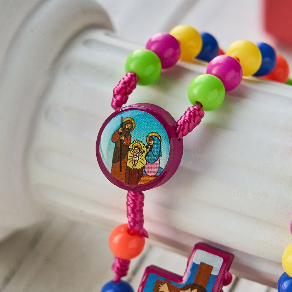 Christianartworkshop Colorful Children Rosary with Holy Family & Saint Charms: Child-Friendly Faith Prayer Beads - image 9