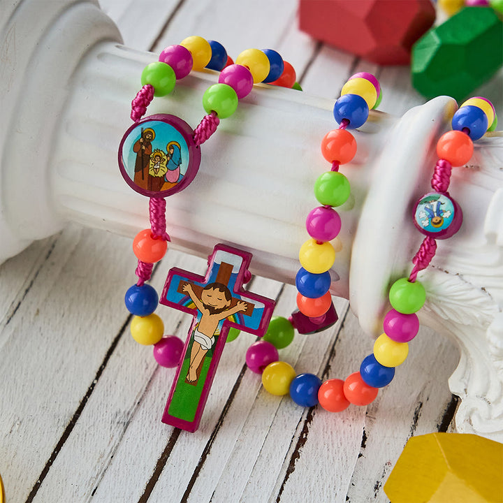 Christianartworkshop Colorful Children Rosary with Holy Family & Saint Charms: Child-Friendly Faith Prayer Beads - image 7