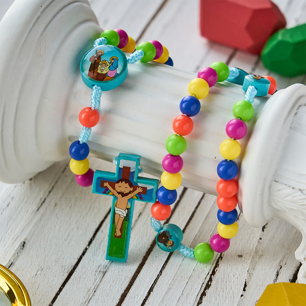 Christianartworkshop Colorful Children Rosary with Holy Family & Saint Charms: Child-Friendly Faith Prayer Beads - image 3