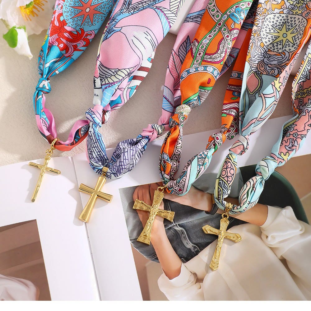 Jil Devotion Patterns Christianartworkshop Vibrant Pattern Scarf & Cross Necklace – Graceful ...