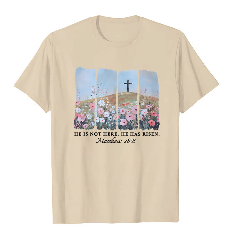 Christianartworkshop He Has Risen Faith-Inspired Floral Cross T-Shirt - Apricot - 2XL - image 6