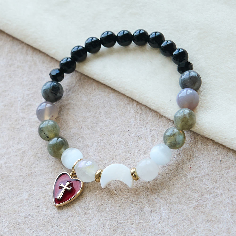 Christianartworkshop Night-to-Day Tidal Gradient Bracelet with Red Heart Cross: Faith That Never Fades - Wrist Circumference: 7.09"/18cm - image 0