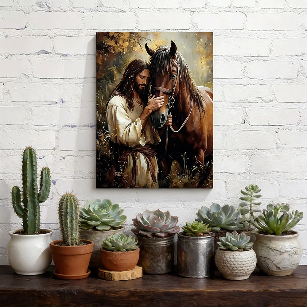 Christianartworkshop Gentle Figure & Horse Wall Art Print: Tender Care for Home Spaces - image 4