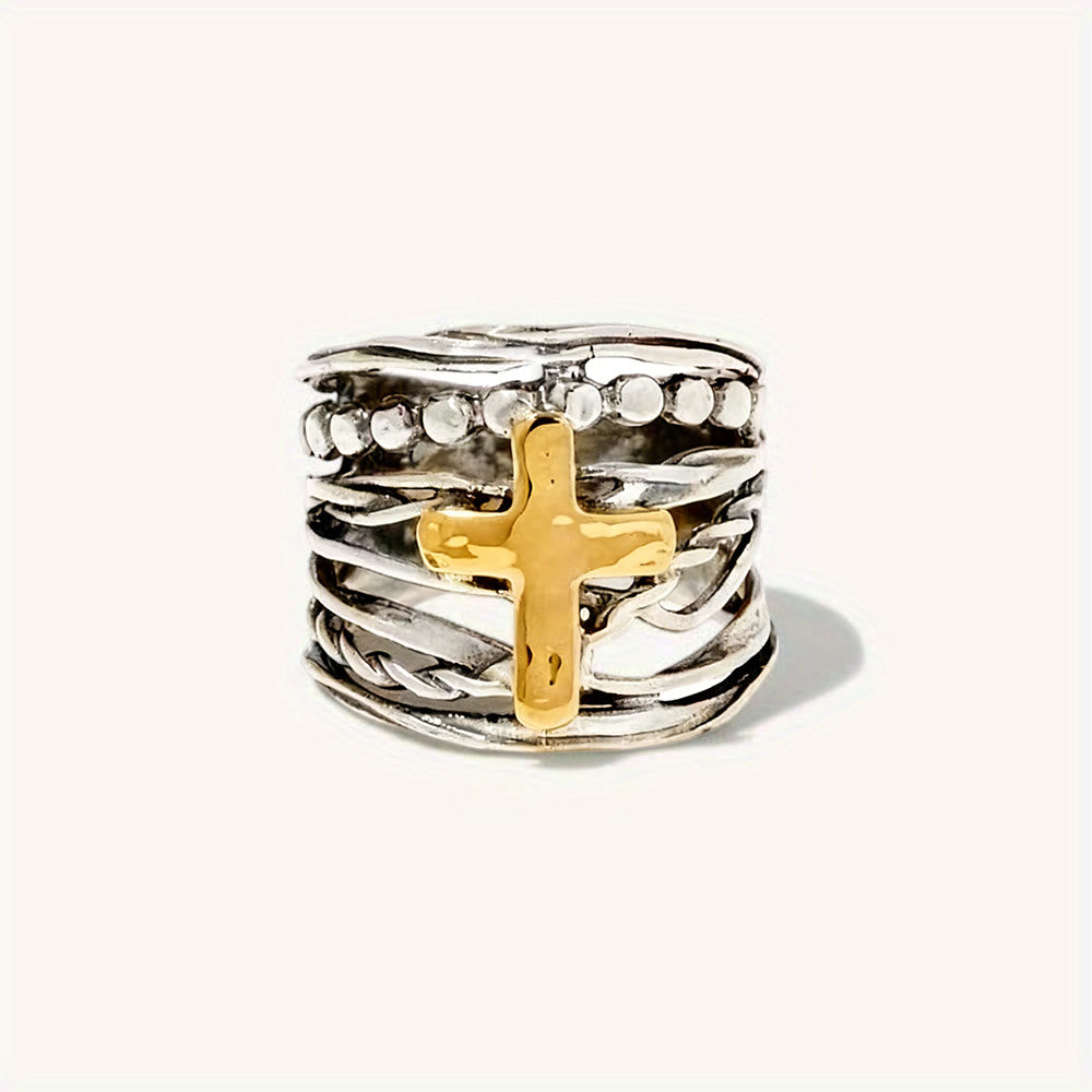 Christianartworkshop Two-Tone Copper Cross Ring: Quiet Reminder of Peace & Grace - UK Size V1/2（US 11） - image 0