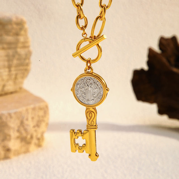 Christianartworkshop Two-Style St. Benedict Medal Necklace: Steadfast Devotion for Daily Wear - St. Benedict Key - image 0