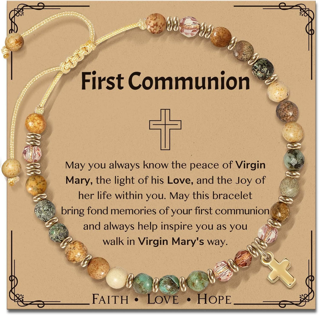 Christianartworkshop Natural Stone & Cross Bracelet with Bible Card Series: Tender Devotion for Special Moments - First Communion - Amber - image 6