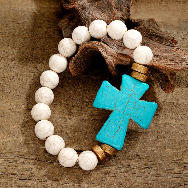 Christianartworkshop Multi-Style Textured Cross Bracelet: Bold Devotion for Daily Wear - Blue & White - image 0