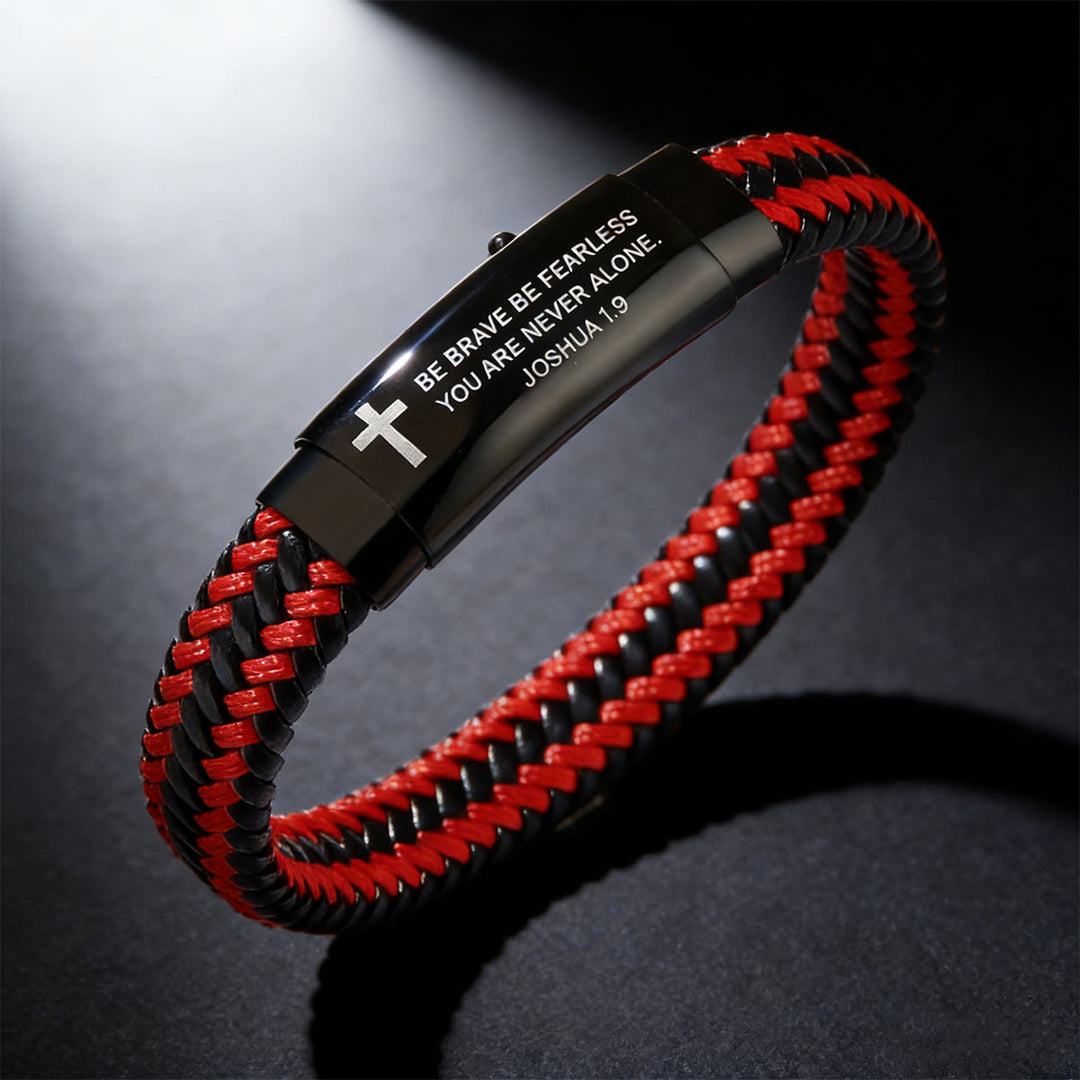 Christianartworkshop Woven Leather Cross Bracelet with Verse: Bold Courage for Daily Wear - image 3