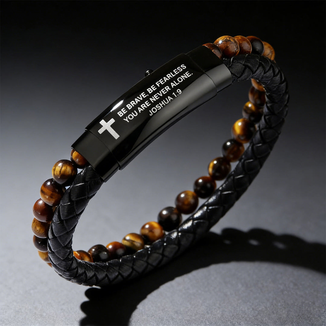 Christianartworkshop Woven Leather Cross Bracelet with Verse: Bold Courage for Daily Wear - image 7