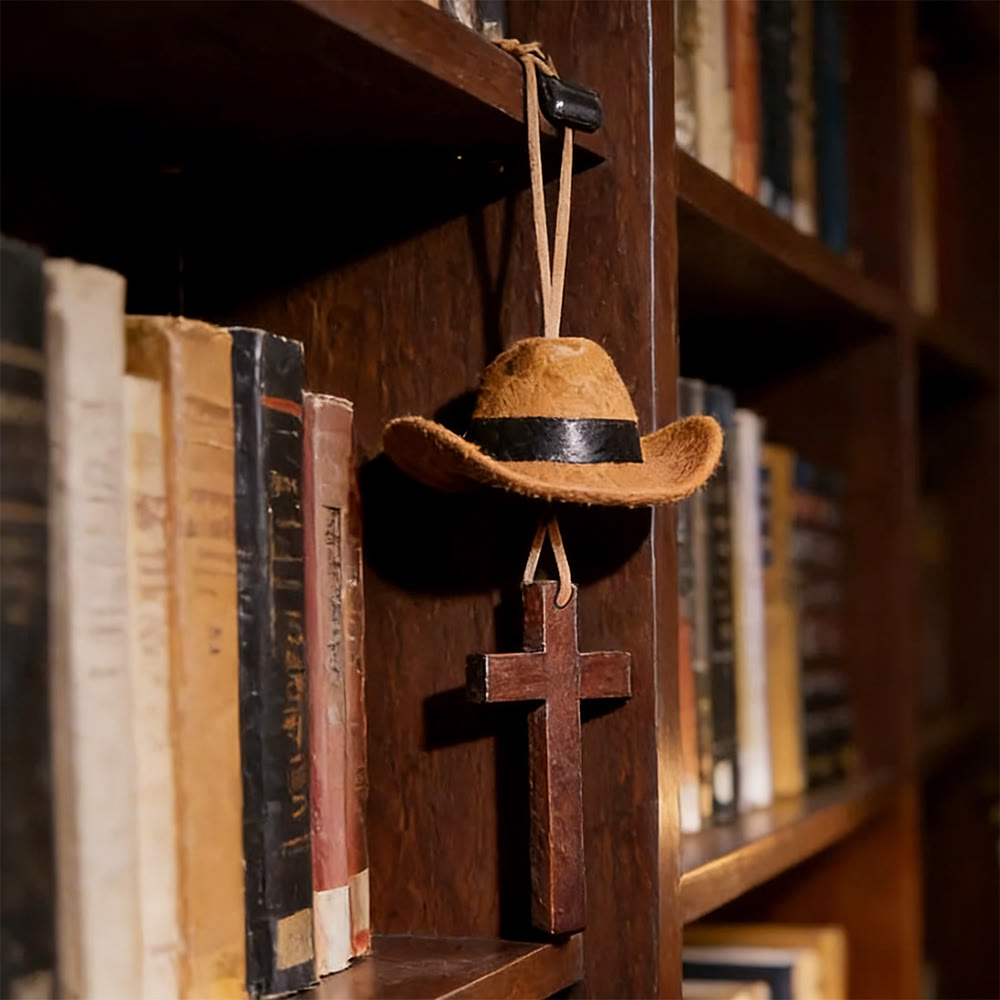 Christianartworkshop Cowboy Hat & Cross Car Pendant: Steadfast Faith for the Open Road - image 5
