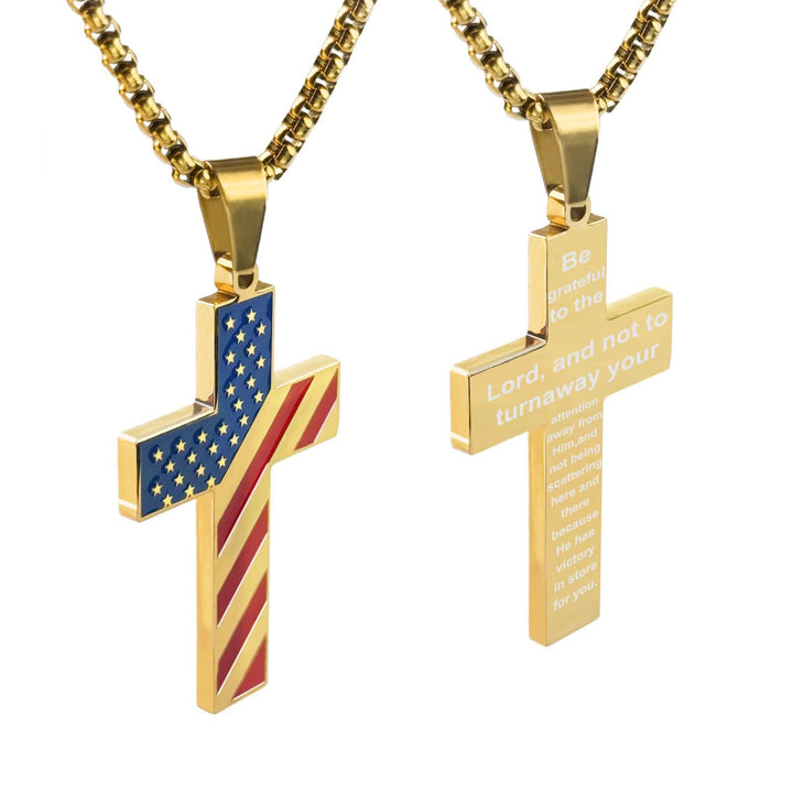 Christianartworkshop Tri-Color Cross Necklace with American Flag & Scripture: A Patriotic Expression - Golden - American Flag #Victory in Store - image 44