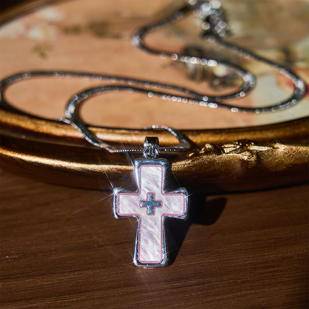 Christianartworkshop Double-Cross Two-Color Necklace: Steadfast Faith for Daily Wear - Pink - image 0