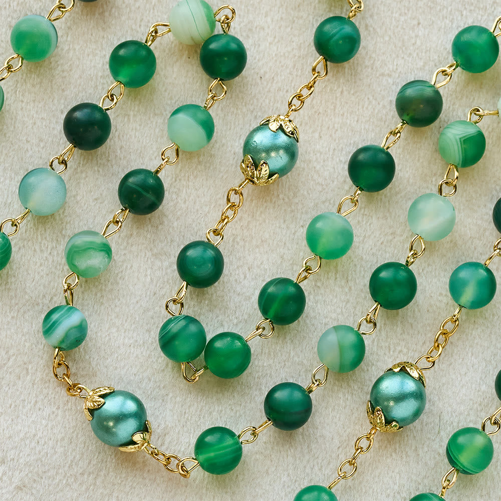 Christian Art Miraculous Medal & Crucifix of 6 mm Round Green Crystal Alloy Chain Rosary - image 6