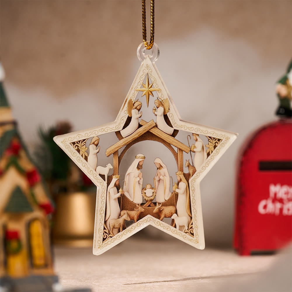 Christianartworkshop Guiding Star Nativity Hainging Ornament: Holy Birth Scene & Holiday Joy Accent - image 3