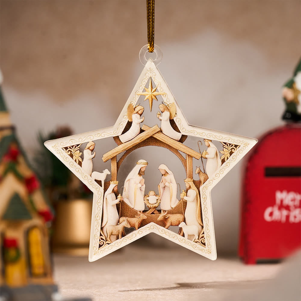 Christianartworkshop Guiding Star Nativity Hainging Ornament: Holy Birth Scene & Holiday Joy Accent - Star Nativity - image 0