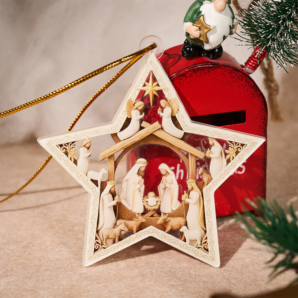 Christianartworkshop Guiding Star Nativity Hainging Ornament: Holy Birth Scene & Holiday Joy Accent - image 2