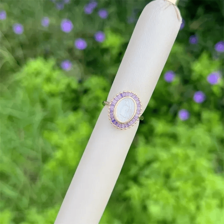 Christianartworkshop Multi-Tone Zircon Our Lady Ring: Soothing Grace for Busy Days - Purple(Suitable for UK Size L1/2 - UK Size V1/2) - image 3