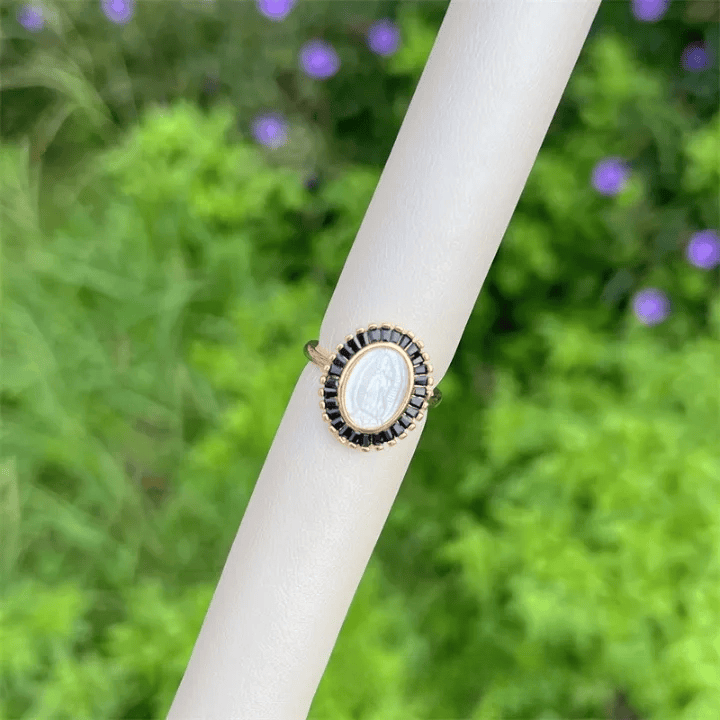 Christianartworkshop Multi-Tone Zircon Our Lady Ring: Soothing Grace for Busy Days - Black(Suitable for UK Size L1/2 - UK Size V1/2) - image 4