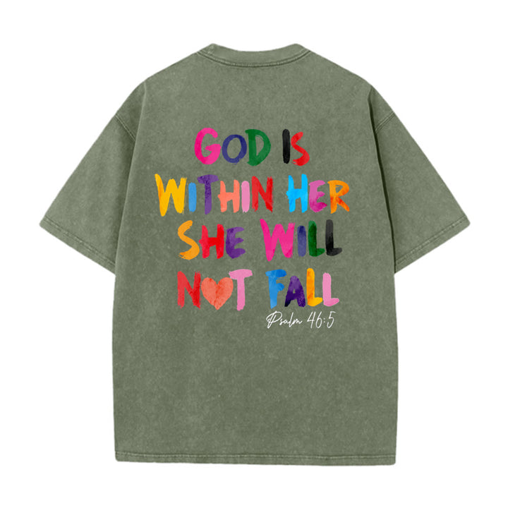 Christianartworkshop God Is Within Her She Will Not Fall Unisex Washed T-shirt - Army Green - 4XL - image 15