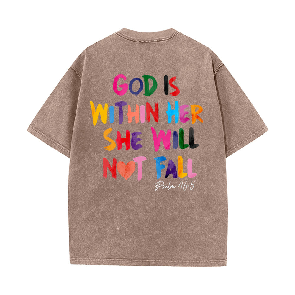 Christianartworkshop God Is Within Her She Will Not Fall Unisex Washed T-shirt - Khaki - 4XL - image 14
