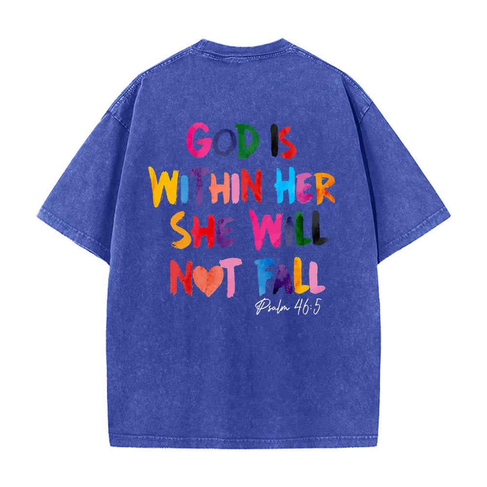 Christianartworkshop God Is Within Her She Will Not Fall Unisex Washed T-shirt - Blue - 4XL - image 7