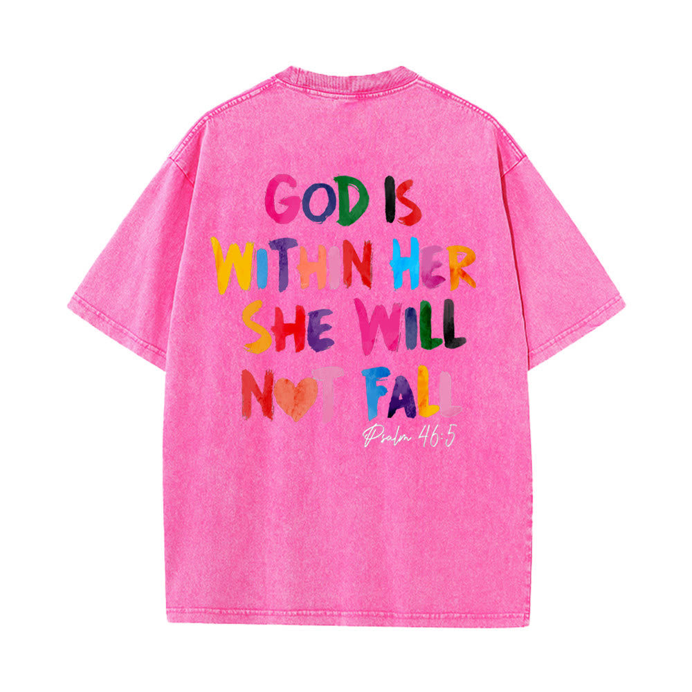 Christianartworkshop God Is Within Her She Will Not Fall Unisex Washed T-shirt - Pink - 4XL - image 9