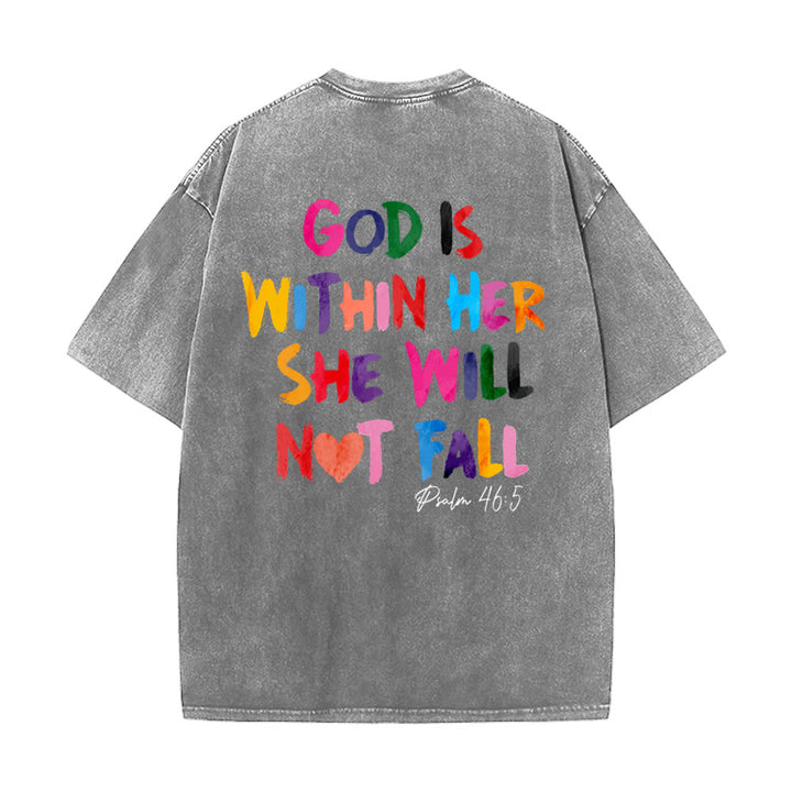 Christianartworkshop God Is Within Her She Will Not Fall Unisex Washed T-shirt - Gray - 4XL - image 18