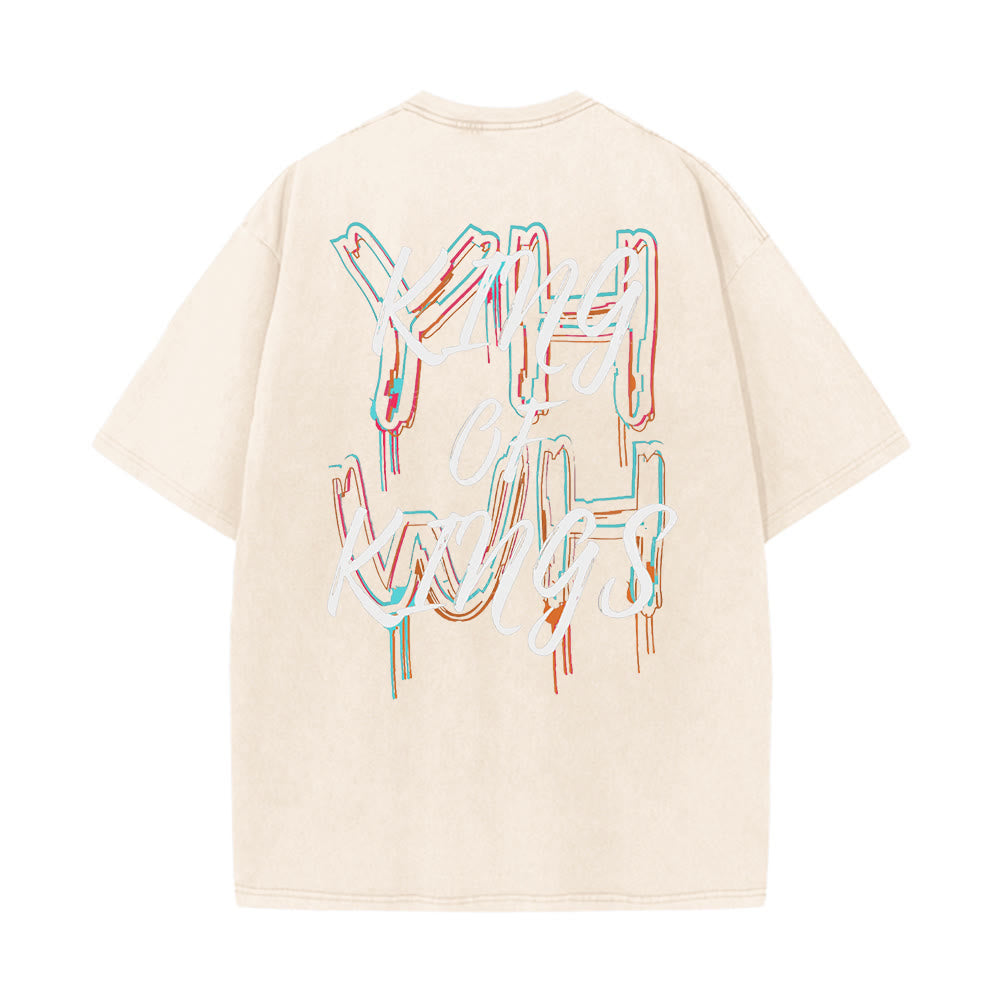 Christianartworkshop King Of Kings Unisex Washed T-shirt - Beige - 4XL - image 3