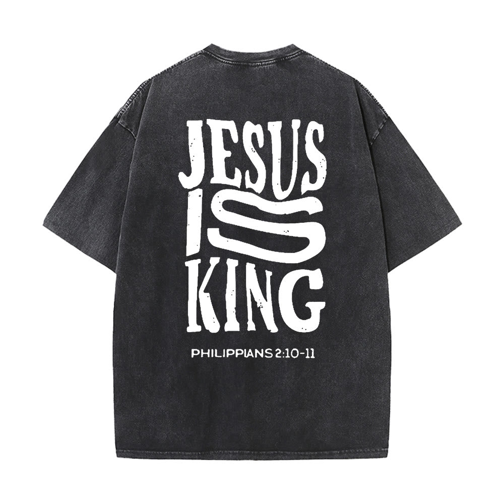 Christianartworkshop Jesus Is King Graphic Unisex Washed T-Shirt - Black - 5XL - image 2