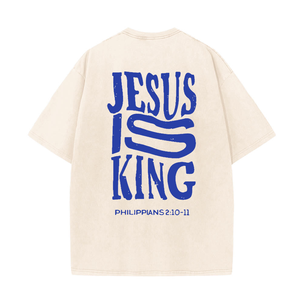 Christianartworkshop Jesus Is King Graphic Unisex Washed T-Shirt - Beige - 5XL - image 0