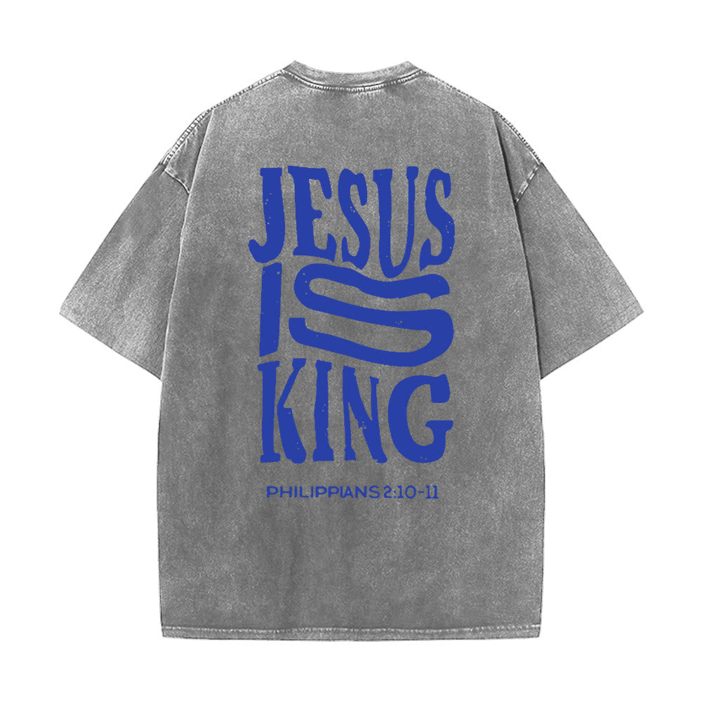 Christianartworkshop Jesus Is King Graphic Unisex Washed T-Shirt - Grey - 5XL - image 4