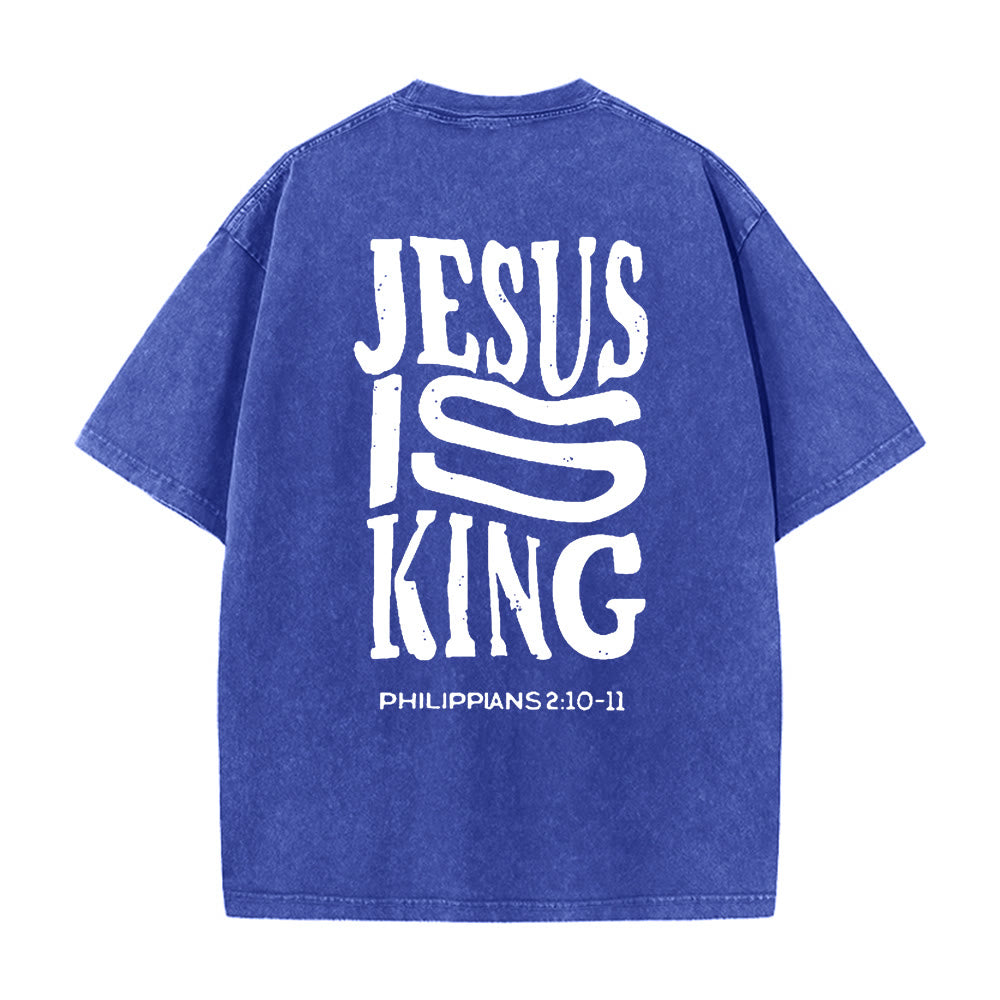 Christianartworkshop Jesus Is King Graphic Unisex Washed T-Shirt - Blue - 5XL - image 8