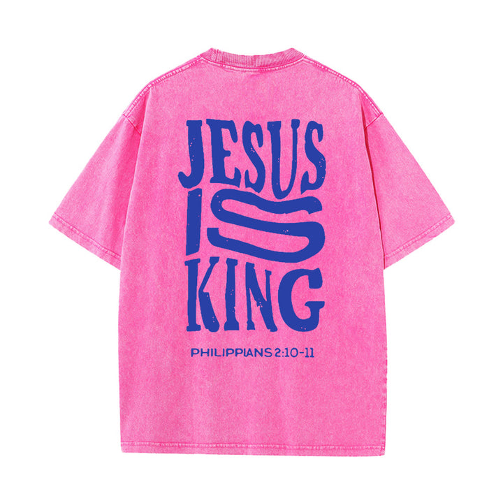 Christianartworkshop Jesus Is King Graphic Unisex Washed T-Shirt - Pink - 5XL - image 11
