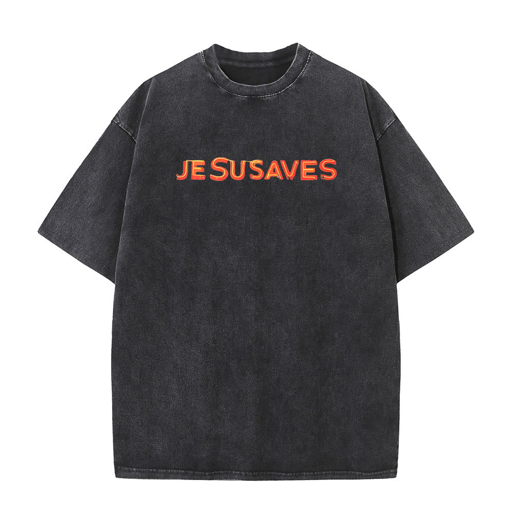 Christianartworkshop Jesus Saves Cross Graphic Unisex Washed T-Shirt - image 3