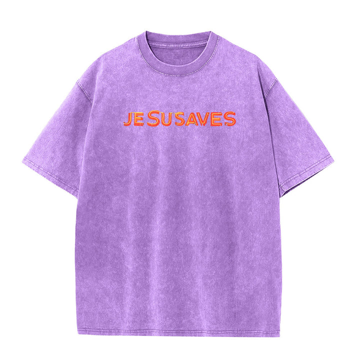 Christianartworkshop Jesus Saves Cross Graphic Unisex Washed T-Shirt - image 16