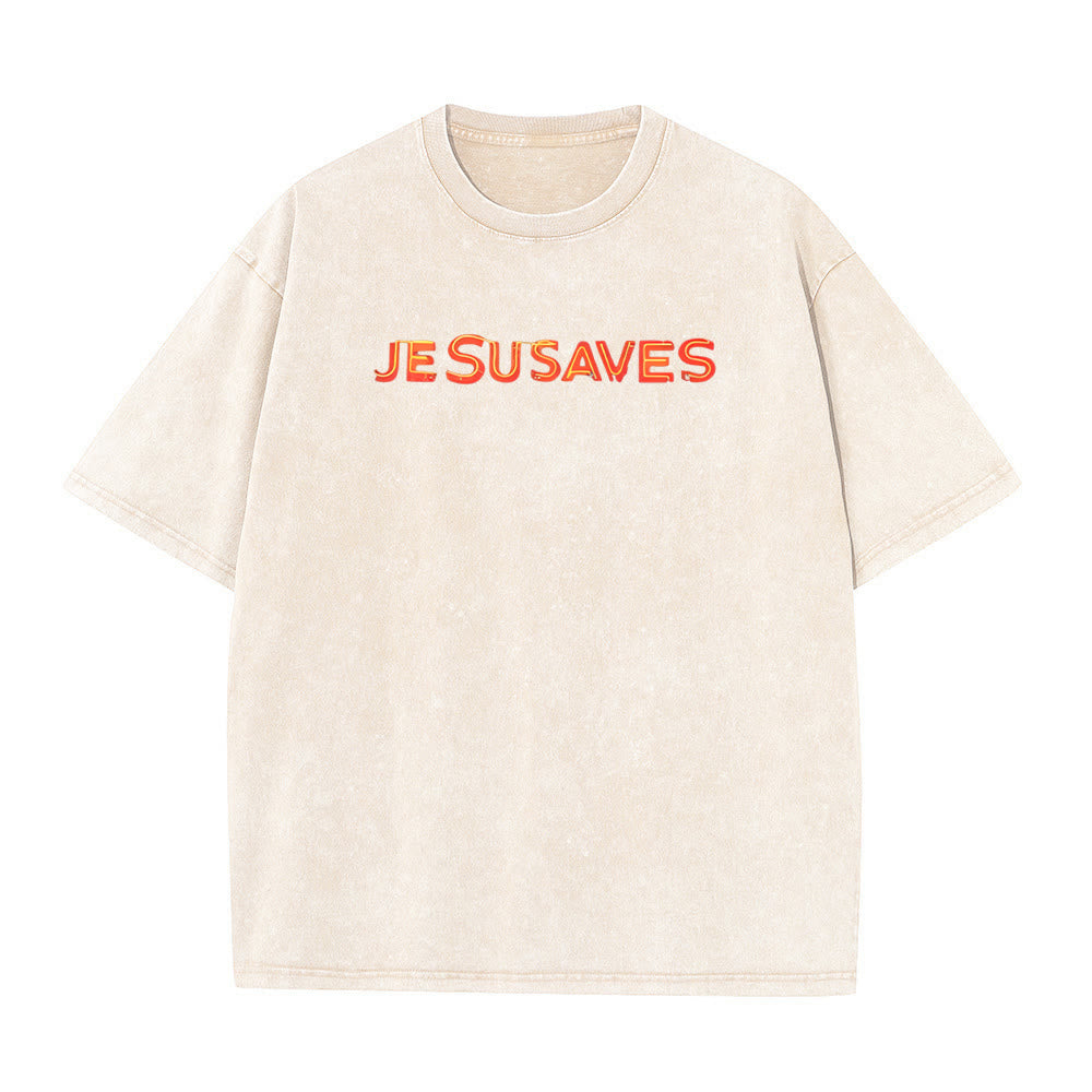Christianartworkshop Jesus Saves Cross Graphic Unisex Washed T-Shirt - image 6