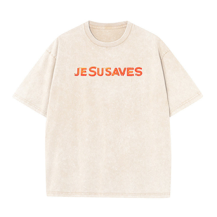 Christianartworkshop Jesus Saves Cross Graphic Unisex Washed T-Shirt - image 6