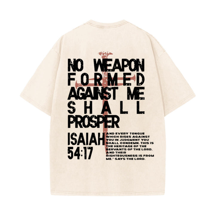 Christianartworkshop No Weapon Formed Against Me Graphic Unisex Washed T-Shirt - Beige - 5XL - image 4